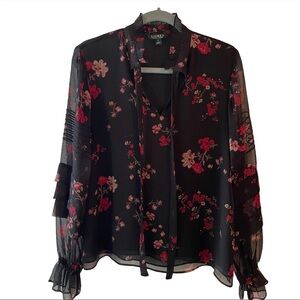 RALPH LAUREN Black Floral Ruffled Blouse M
